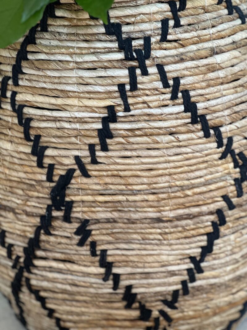 XXL Gevlochten Mand Naturel Zwart Waterhyacint en Katoen