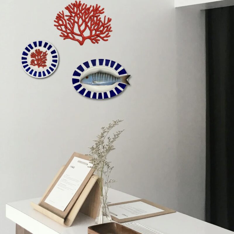 1271 Ovaal Visbord Marmora Gestreept Blauw 24x17cm
