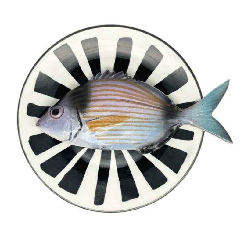 1289 Rond Visbord Viatora zwart wit streep 20cm