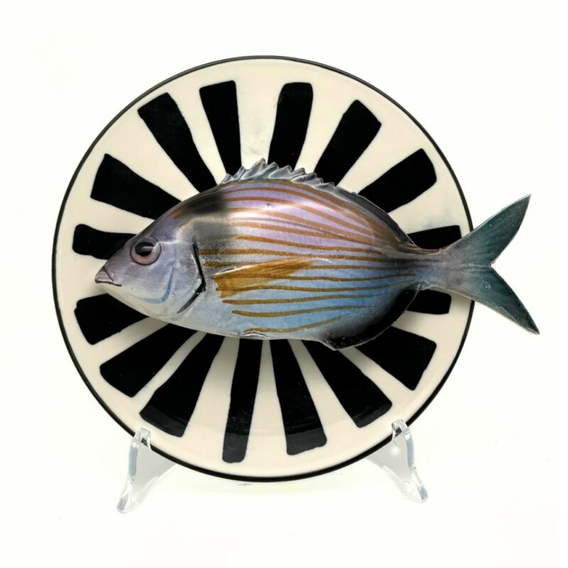 1289 Rond Visbord Viatora zwart wit streep 20cm
