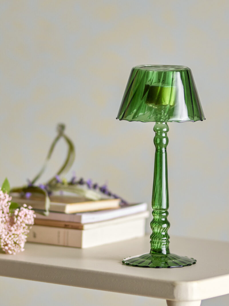 Waxinelichthouder Groen Glas 23cm