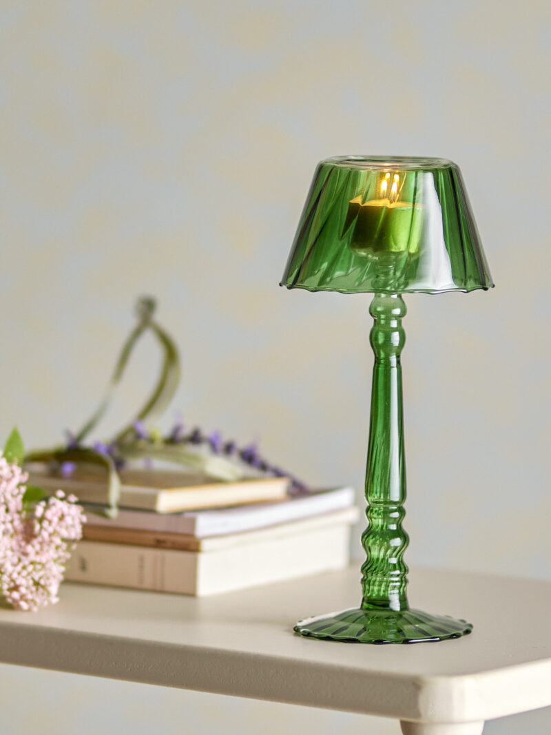 Waxinelichthouder Groen Glas 23cm