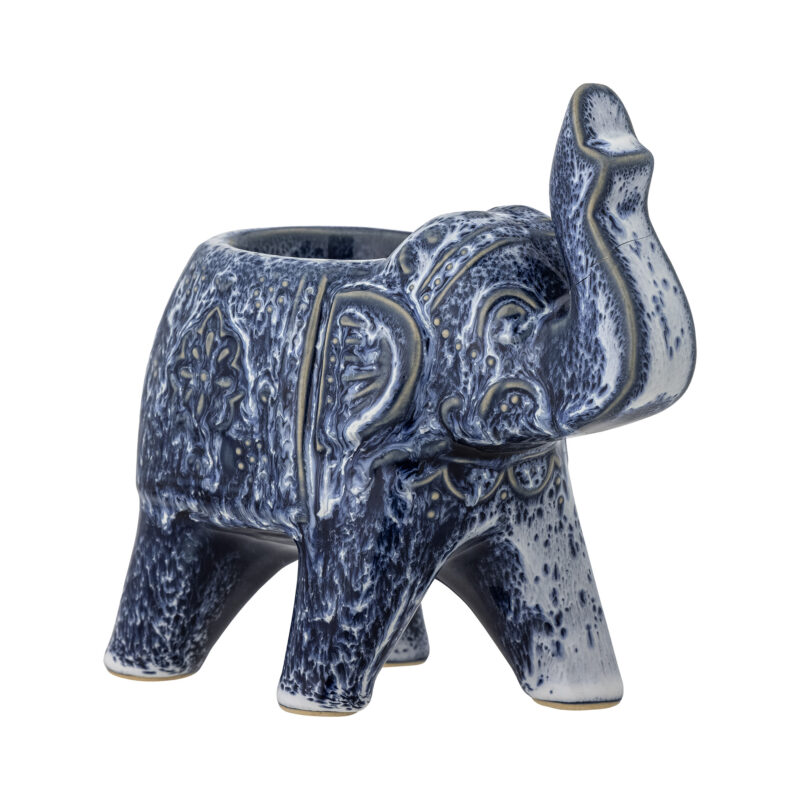 Waxinelichthouder Olifant Blauw Steengoed 15cm