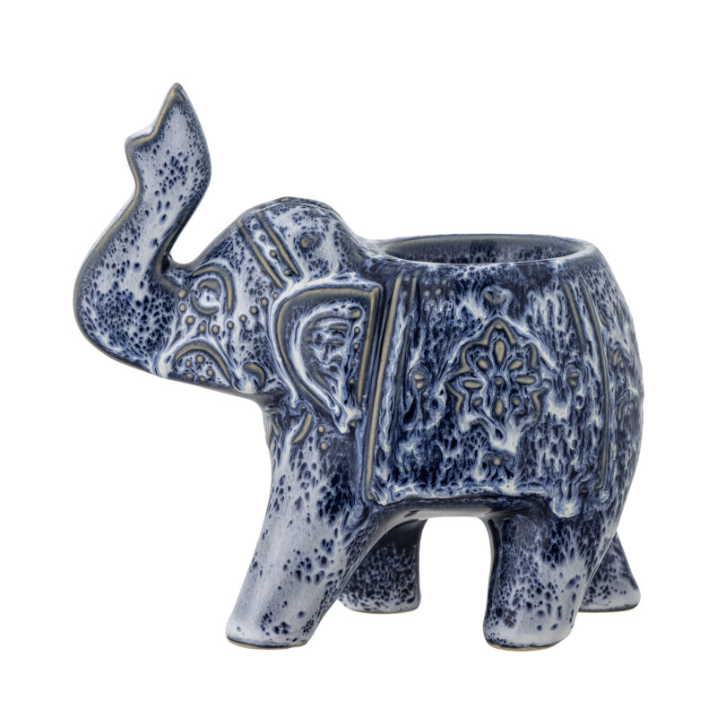 Waxinelichthouder Olifant Blauw Steengoed 15cm