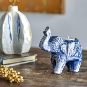 Waxinelichthouder Olifant Blauw Steengoed 15cm