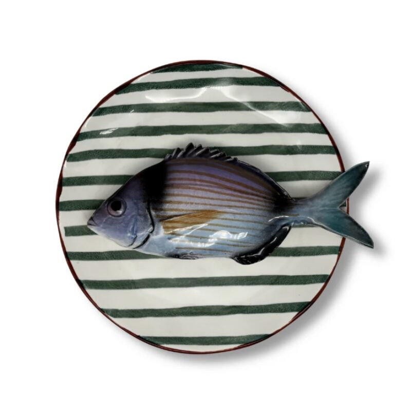 1296 Rond Visbord Viatora Groen Gestreept Bord 20cm