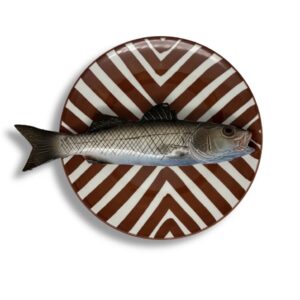 1299 Rond Visbord Spigola Bruin Gestreept bord 22cm