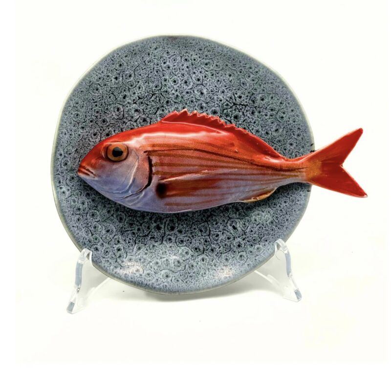 1254 Rond Visbord Pagello Blauw Grijs bewerkt Bordje 15cm