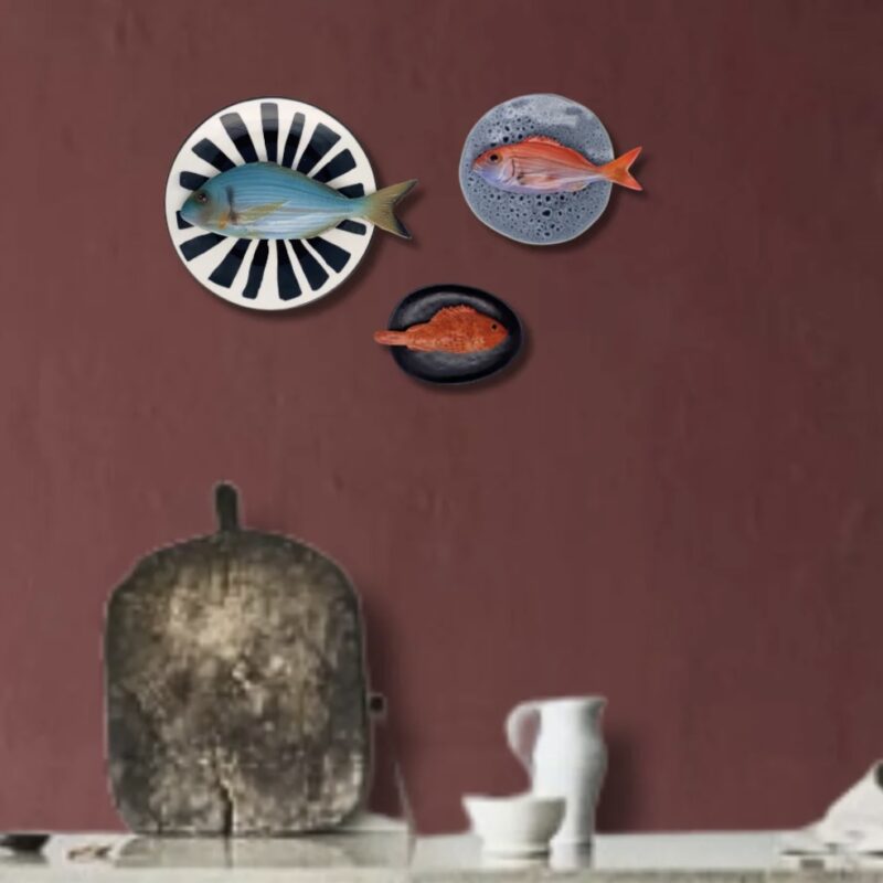 1254 Rond Visbord Pagello Blauw Grijs bewerkt Bordje 15cm