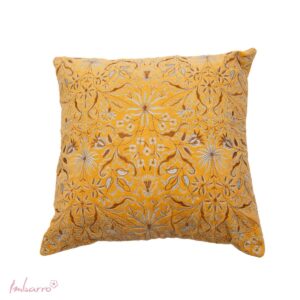 Geel Geborduurd Kussen Dahlia 50x50cm