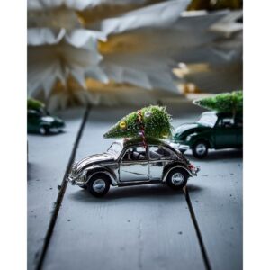 Zilveren Kever met Kerstboom 12,5cm
