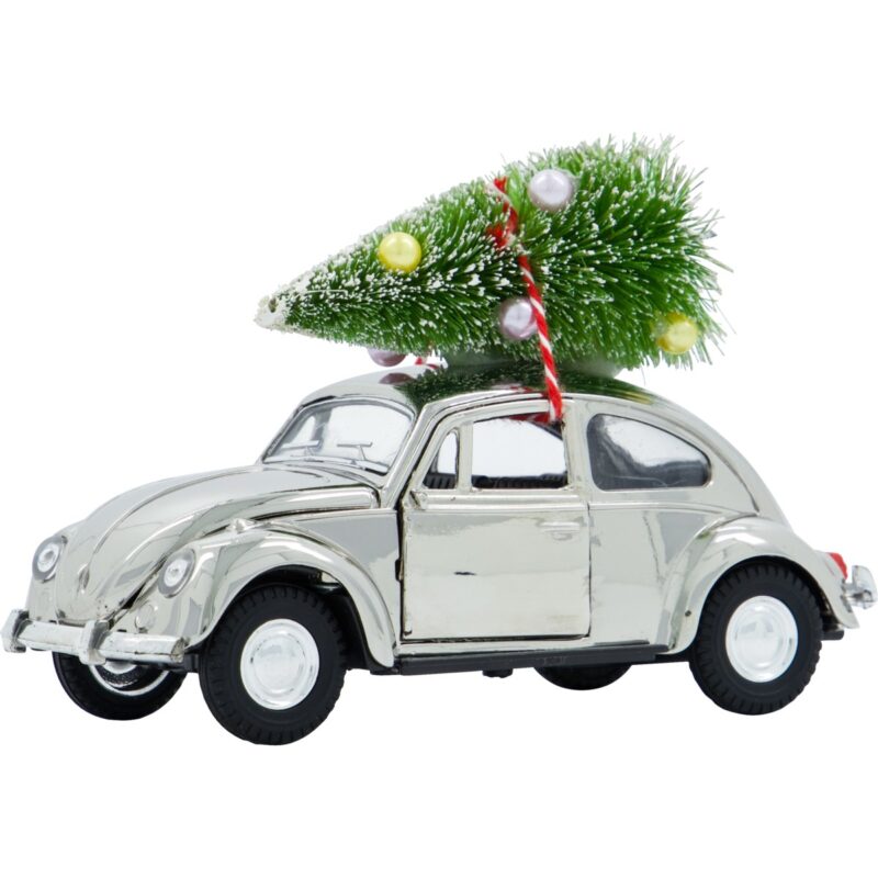 Zilveren Kever met Kerstboom 12,5cm