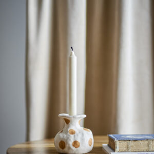 Aardewerk Kandelaar Wit Bruin 10cm