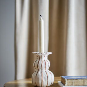 Aardewerk Kandelaar Wit Bruin 16cm